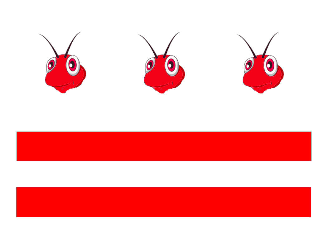 The Three Ants logo, two red bars and three red ant heads on a white background, mimicking the DC flag